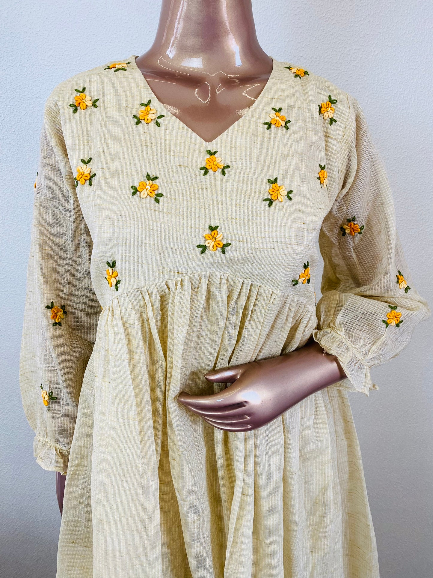 Kota Doria Tunic with Hand Embroidery On Yoke