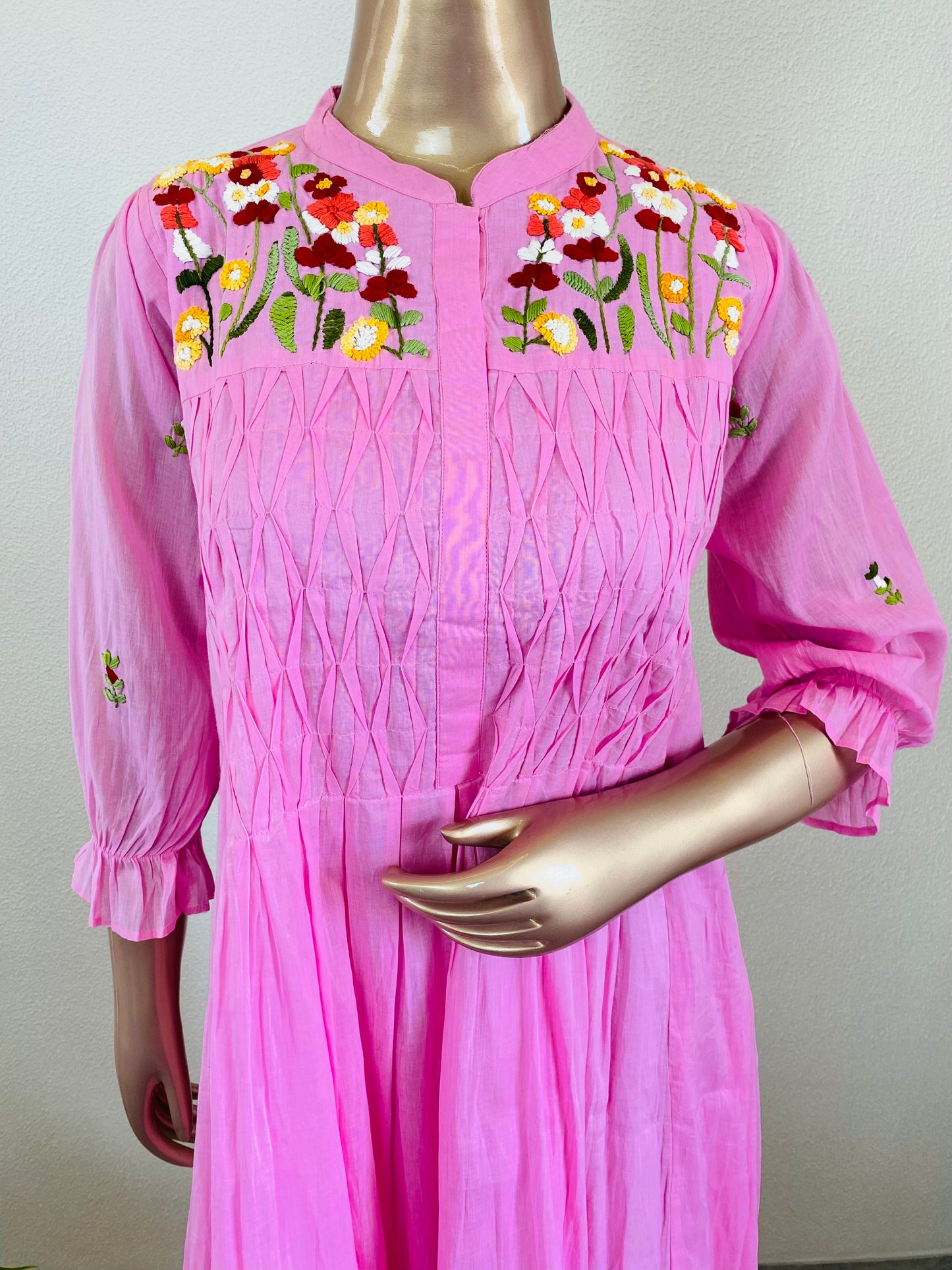 Mul Cotton Tunic with Twisted Tucks & Hand Embroidery