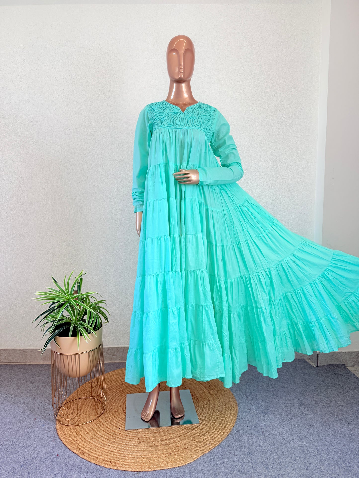 Dori Embroidered Tiered Tunic- Aqua Blue