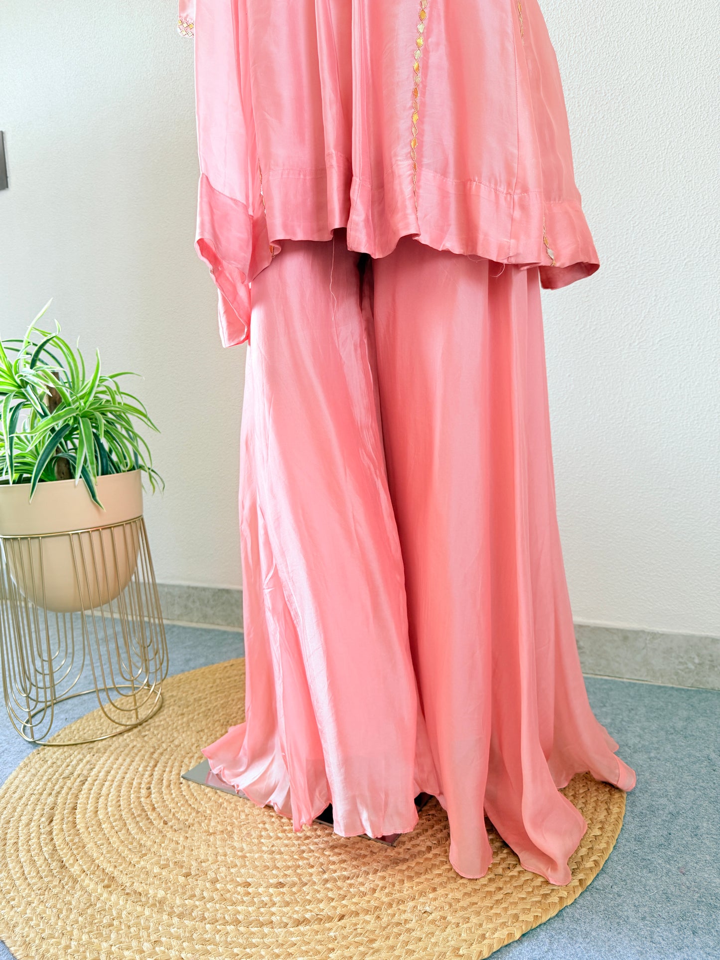 HO Silk Peplum and Skirt Set with Gota Work