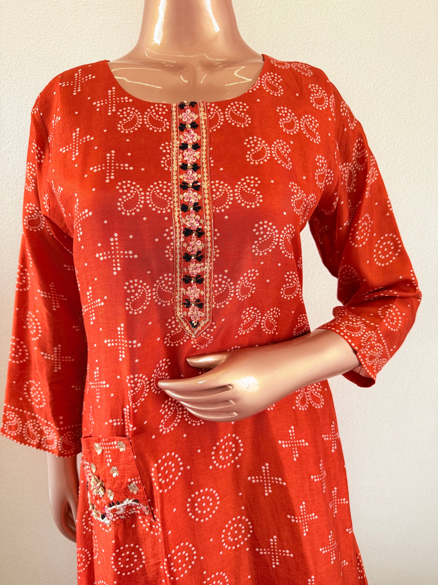 Printed Dola A-line suit set with contrast dupatta