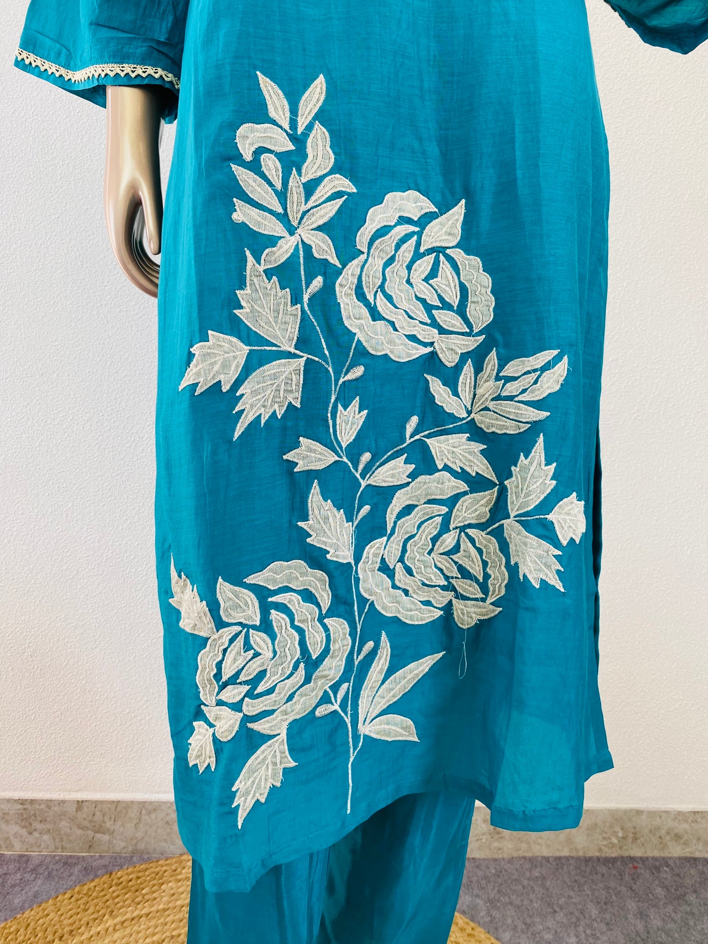 Appliqué work Mul Chanderi Suit Set
