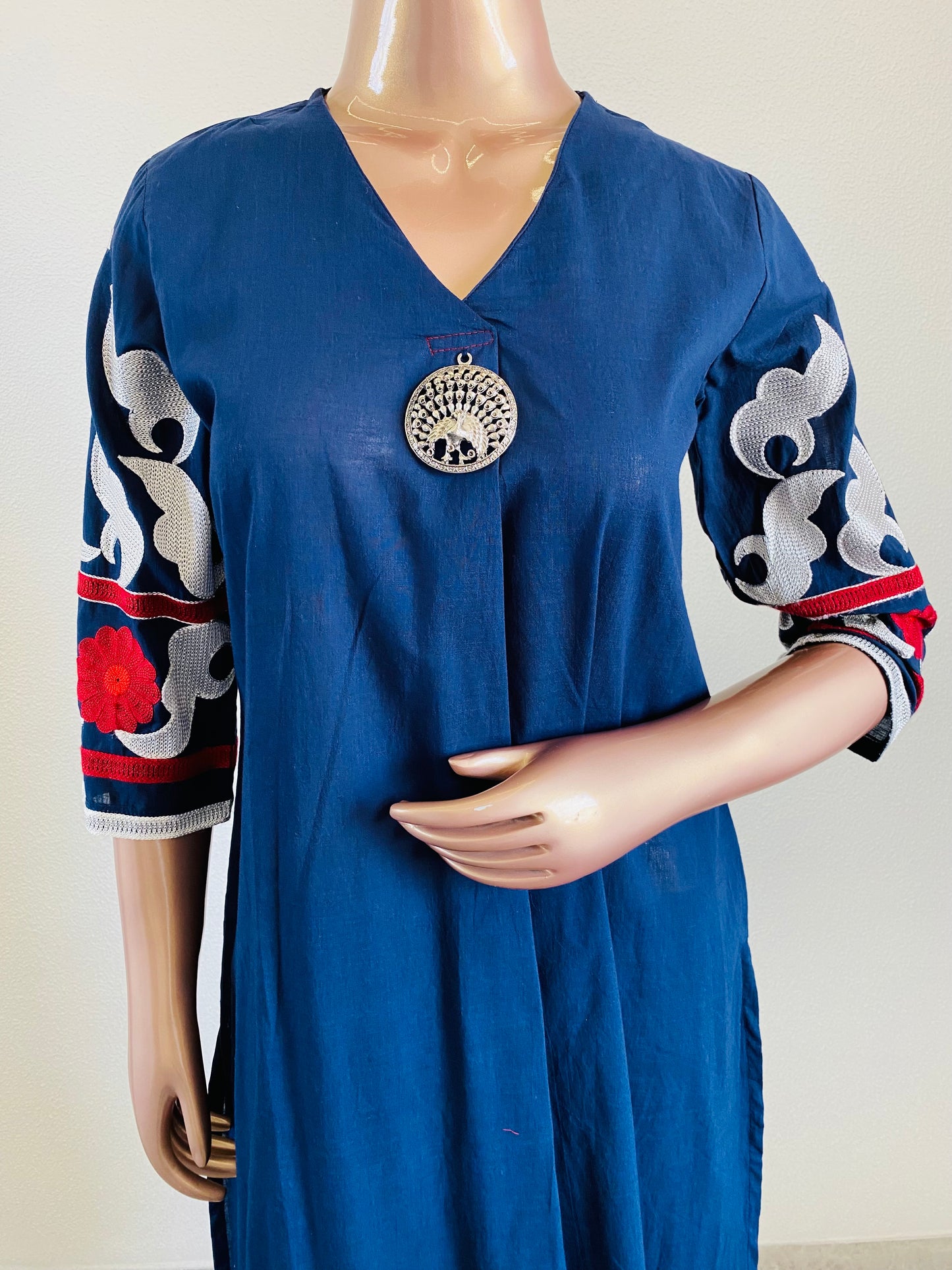 Embroidered Sleeve Cotton Kurta Pant Set
