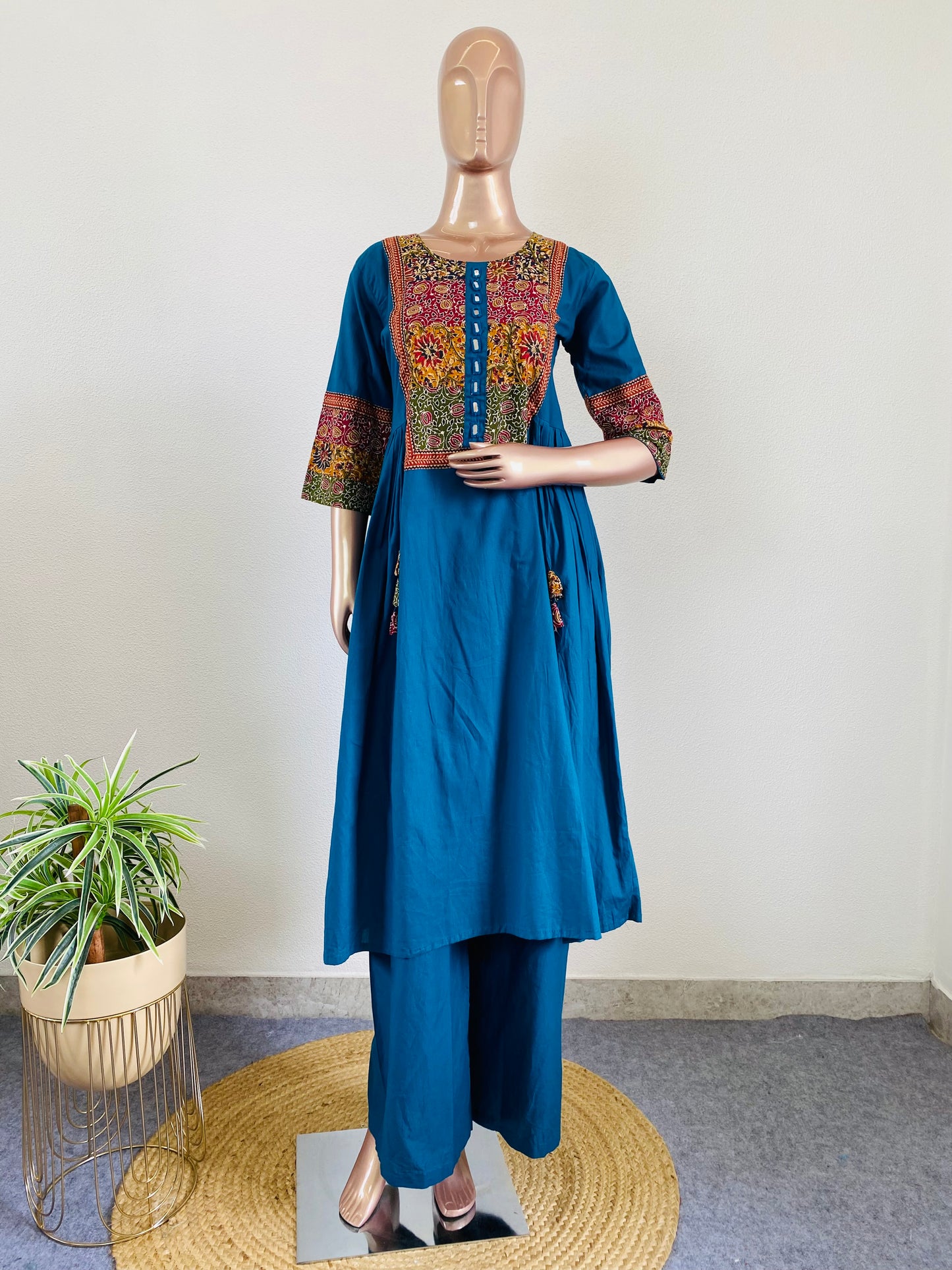 Patch and Mirror Work Frock Kurta Pant Set
