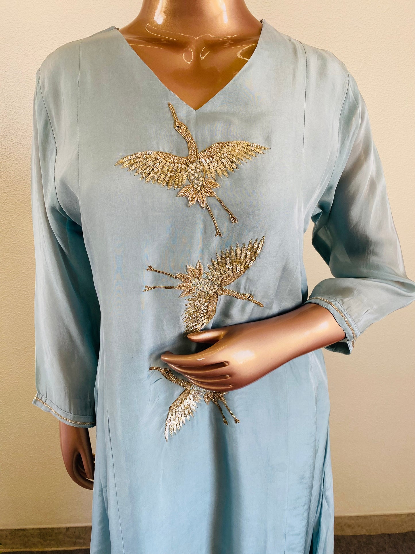 Bird Embroidered Soft Organza Kurta Palazzo Set