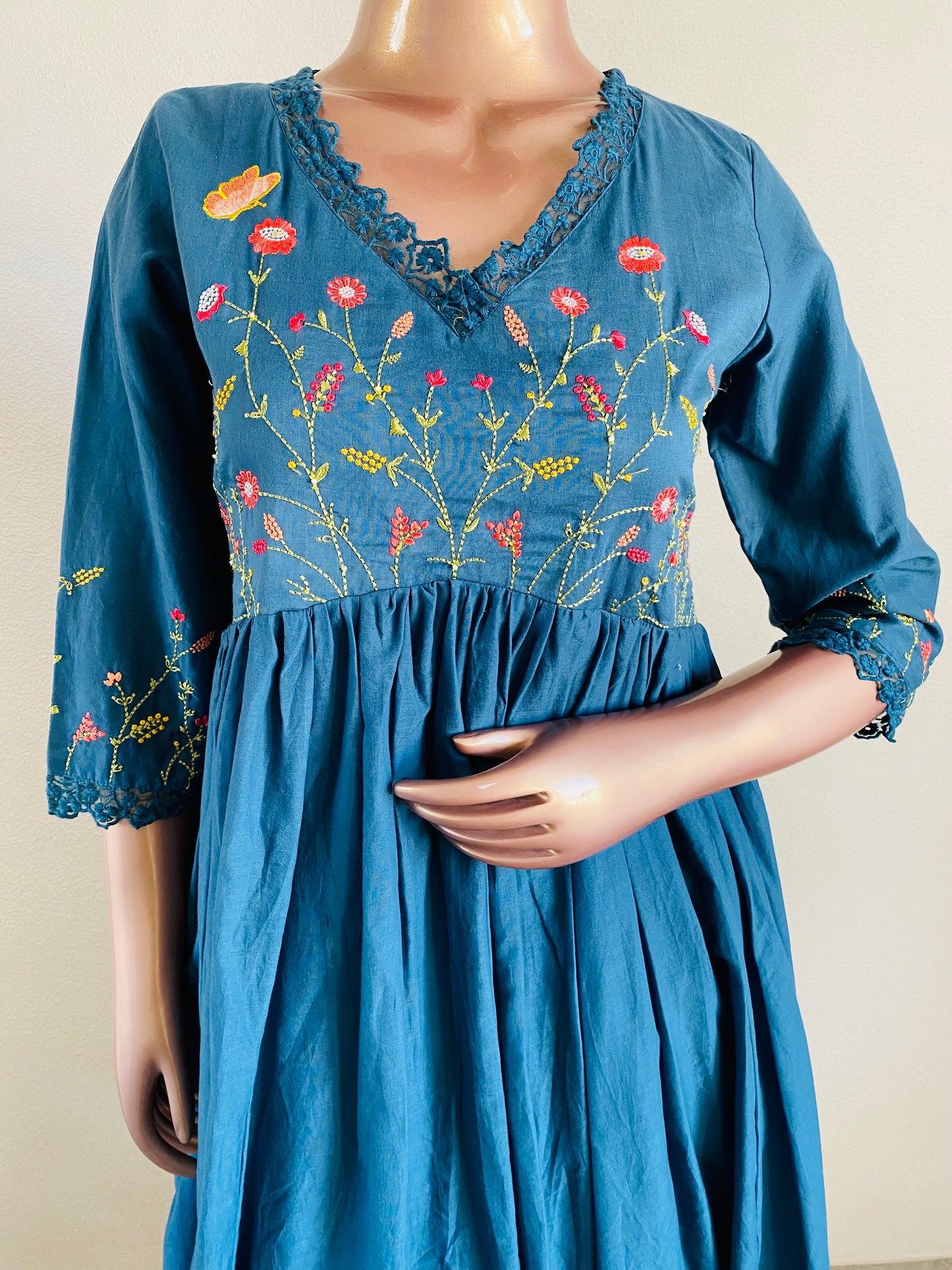 Embroidered frock suit with hand painted dupatta