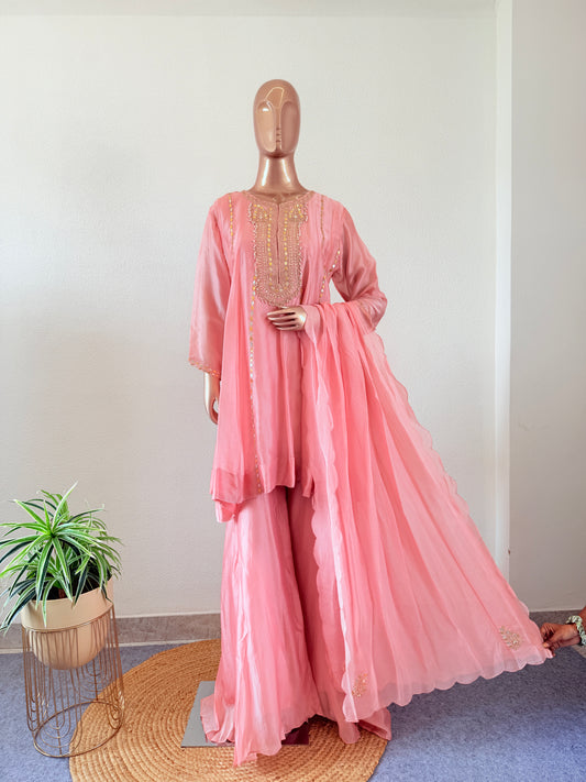 HO Silk Peplum and Skirt Set with Gota Work