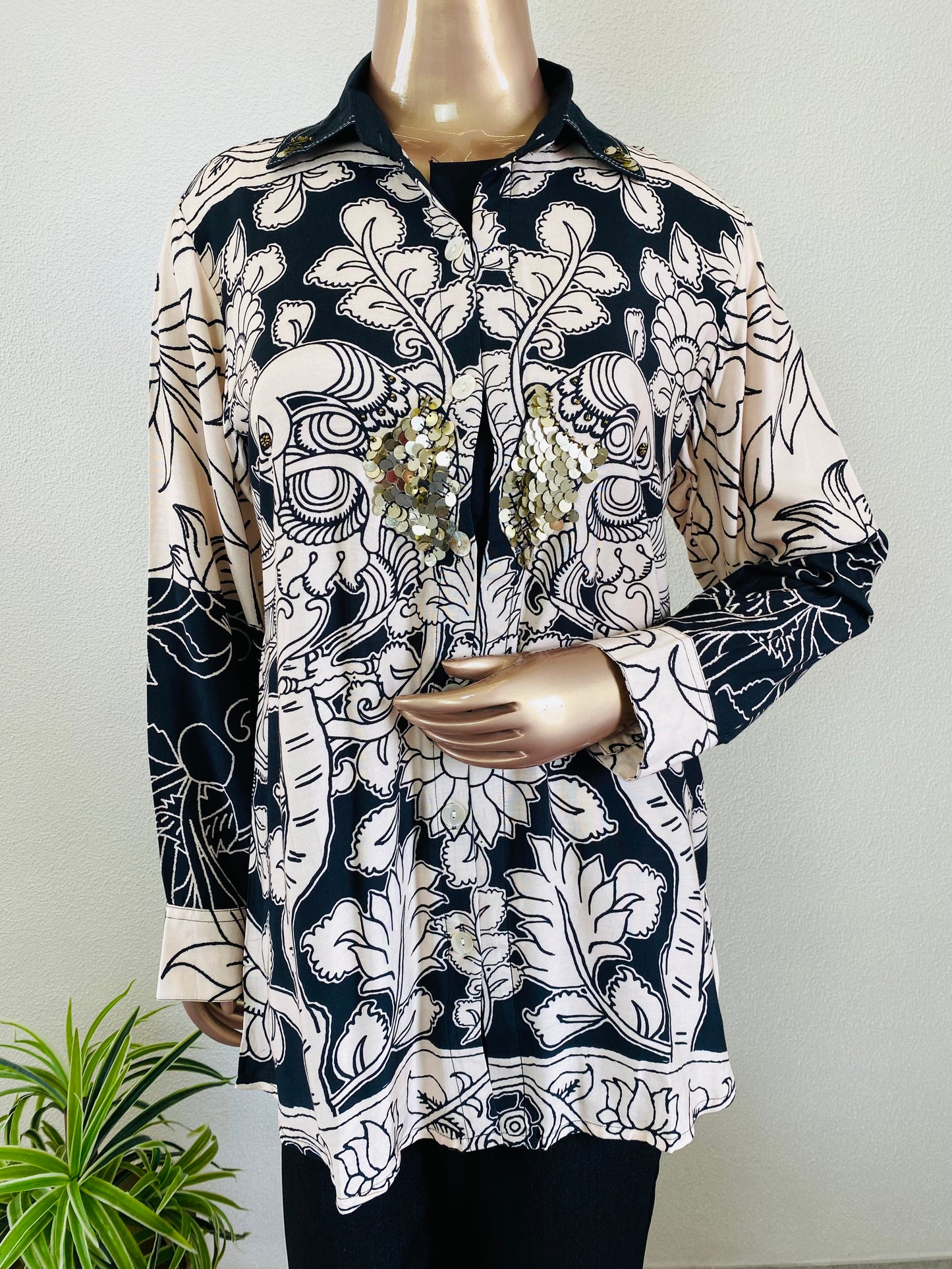 Printed Muslin Shirt with Sequin Detailing