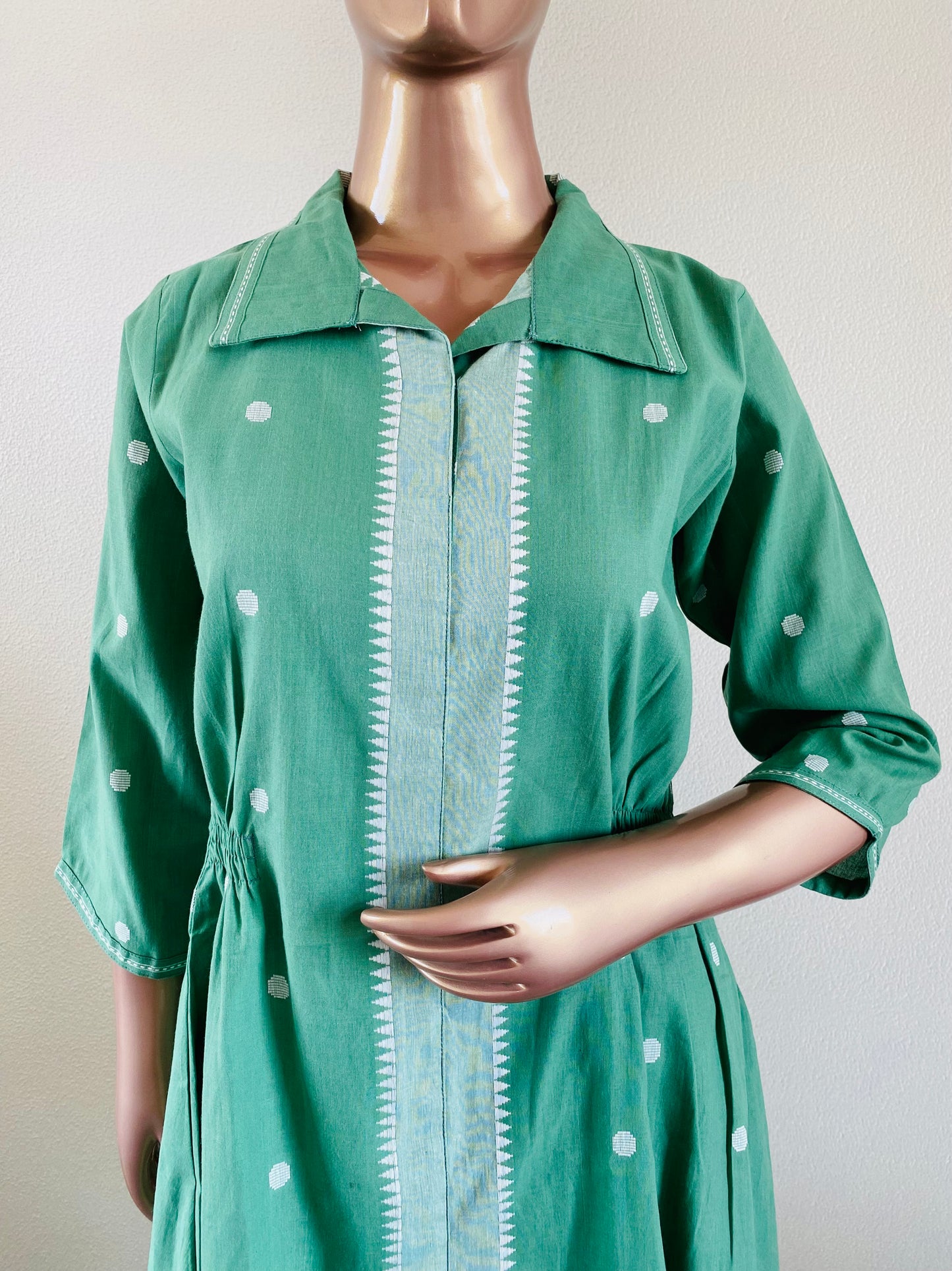 Jamdani Cotton Coord Det with elasticated Waist- Green