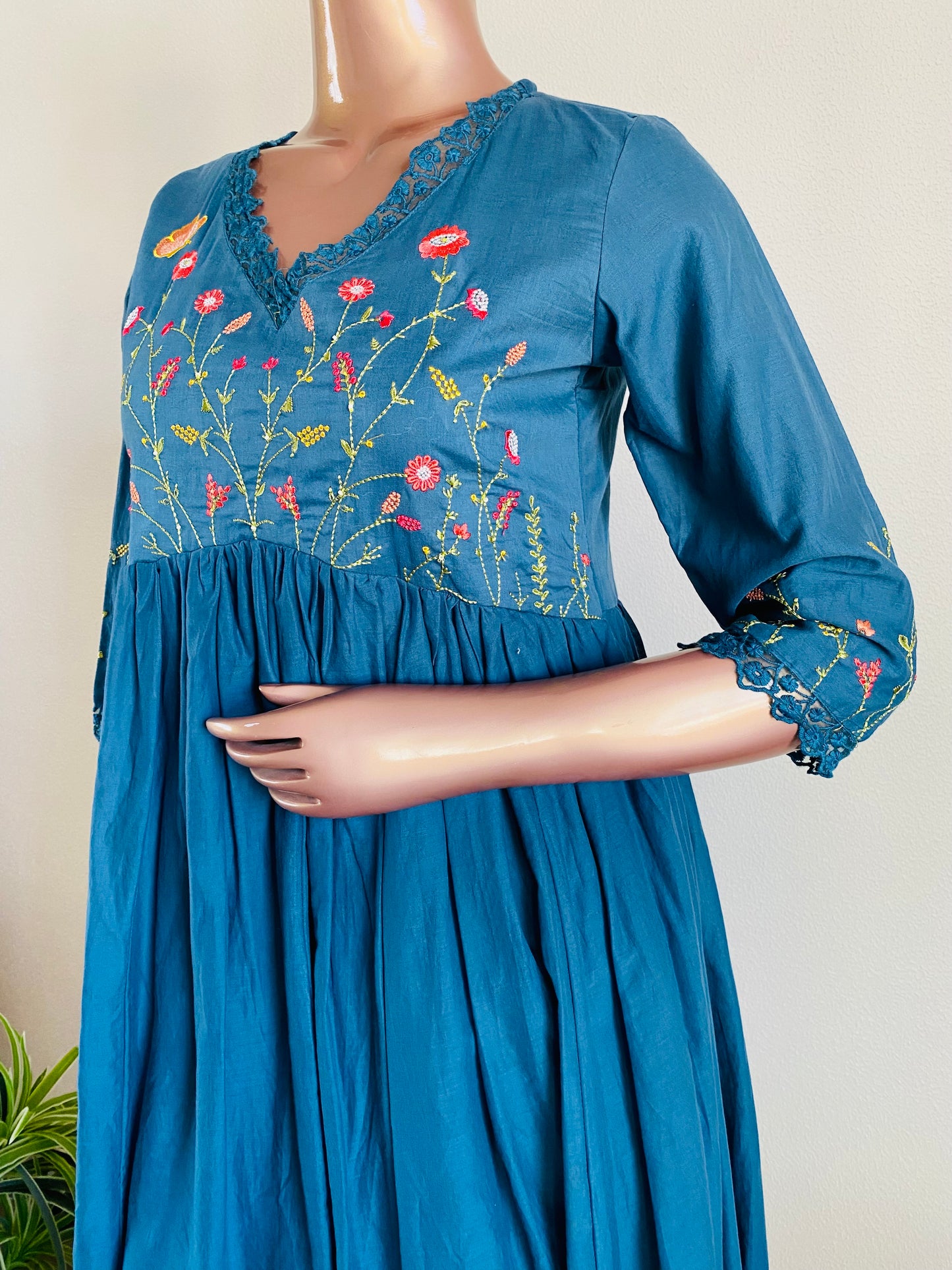 Embroidered frock suit with hand painted dupatta