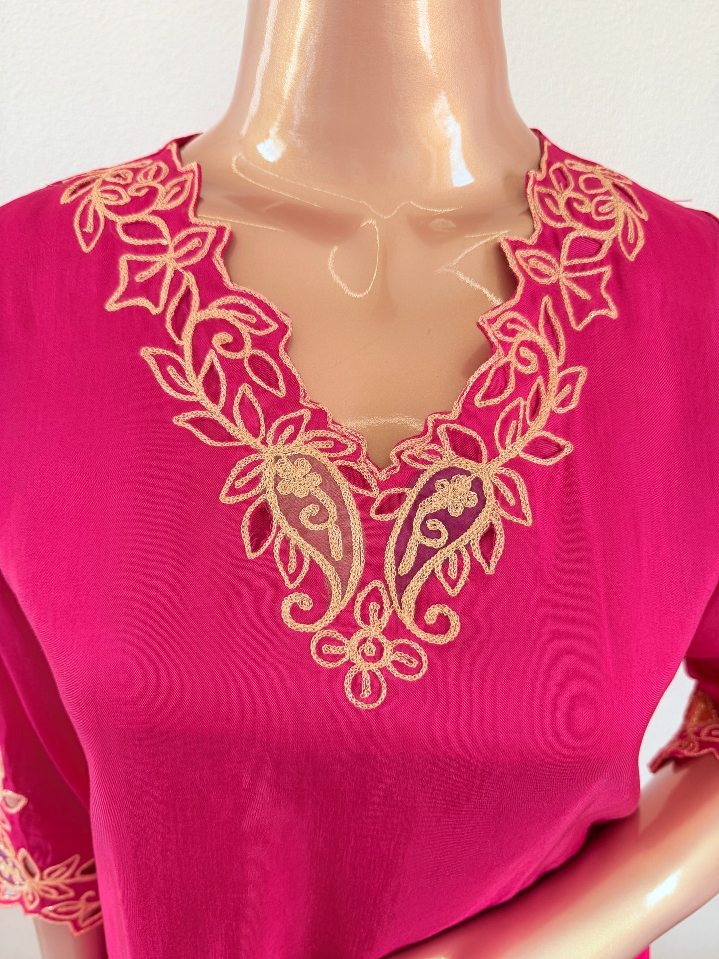 Dola Silk Aari work Suit set with Wide pants