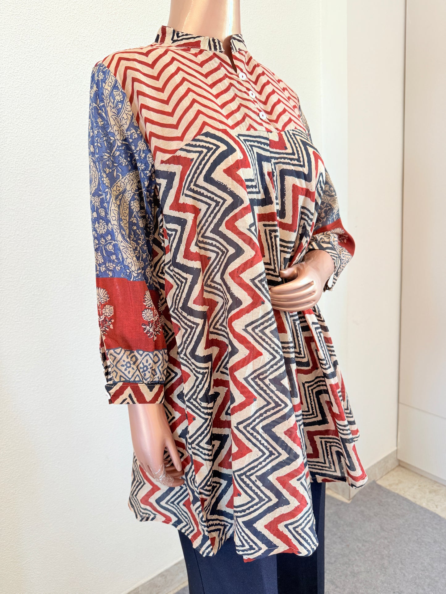 Ethnic Mul Chanderi Fusion A-Line Top- Red