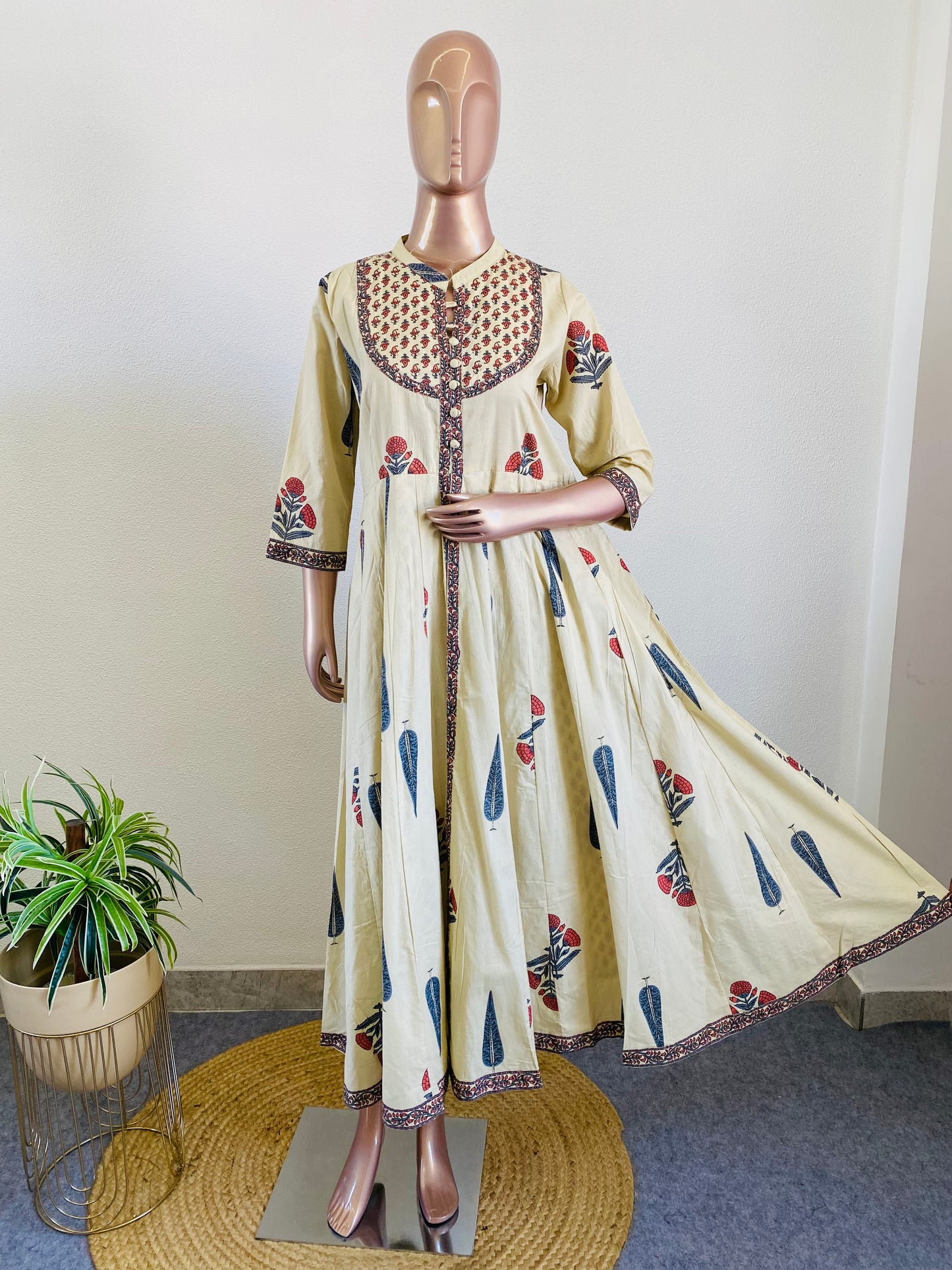 Block Print Flared Double Layer Tunic with Dupatta