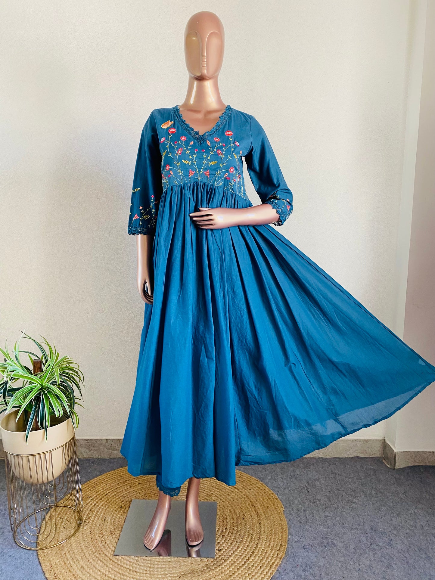 Embroidered frock suit with hand painted dupatta