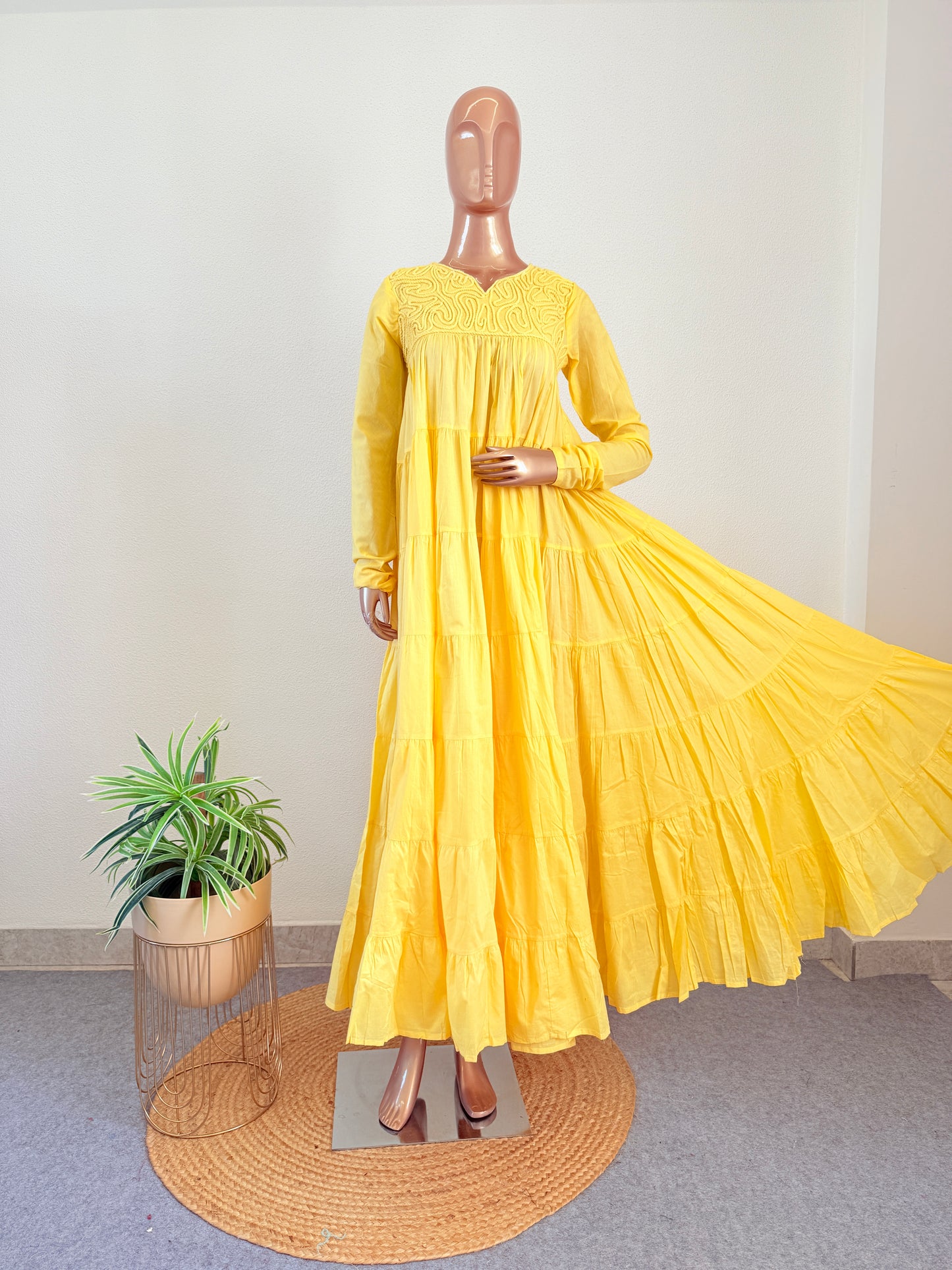 Dori Embroidered Tiered Tunic- Yellow