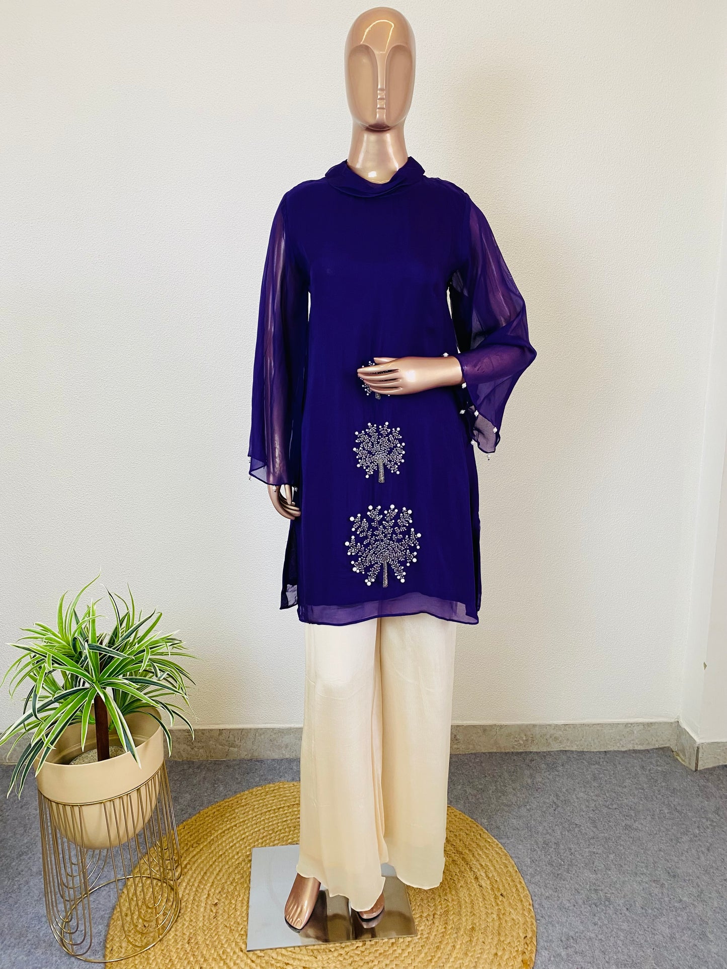 Organza Top with Chinon Palazzo - Purple
