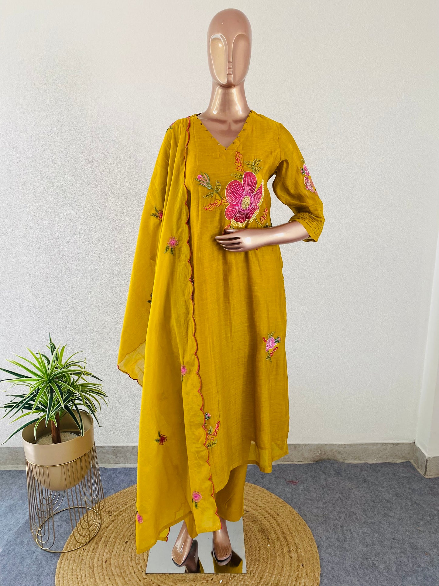 Embroidered Mul Chanderi Suit Set