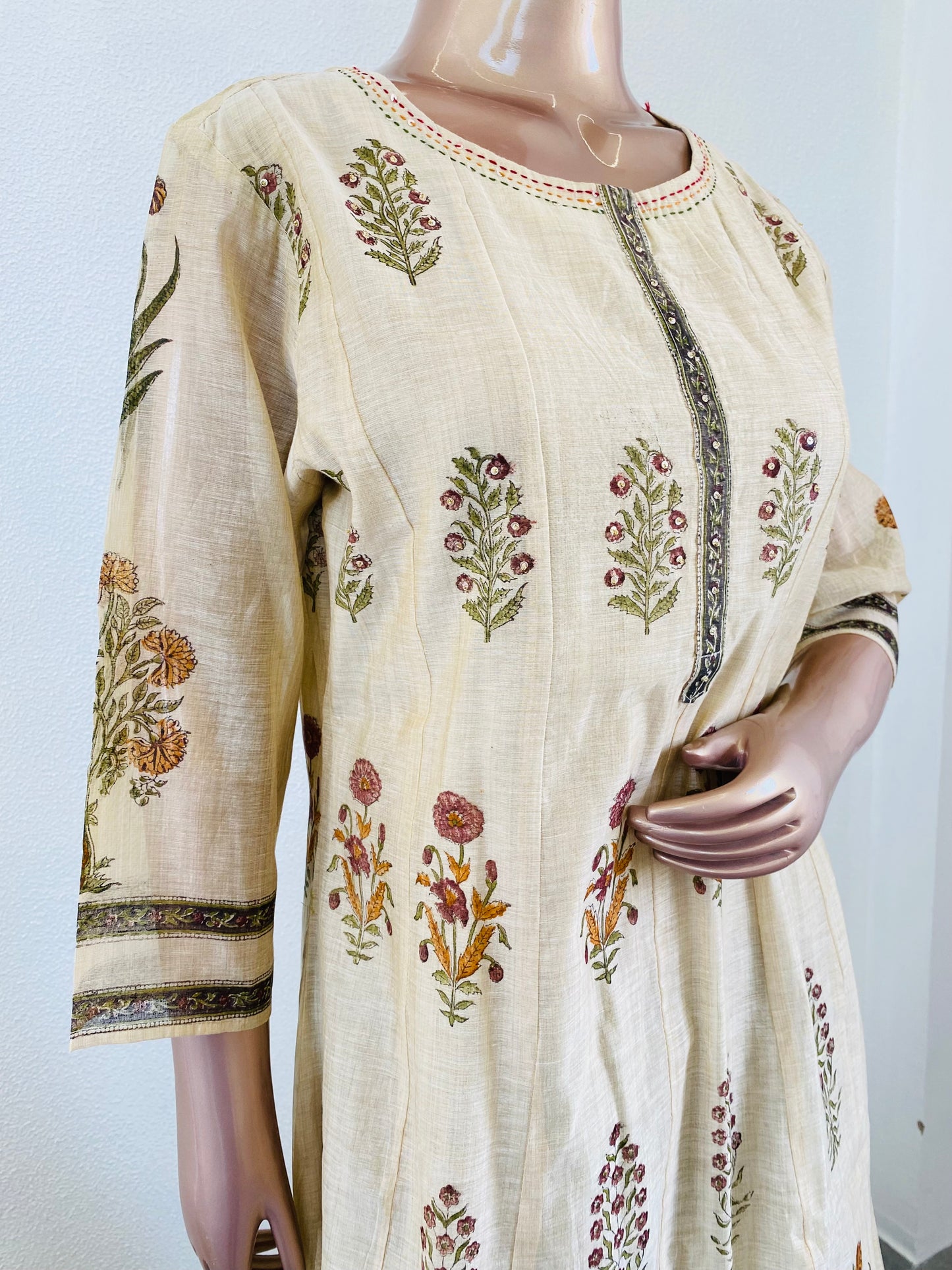 Hand Block Print Chanderi Anarkali Suit