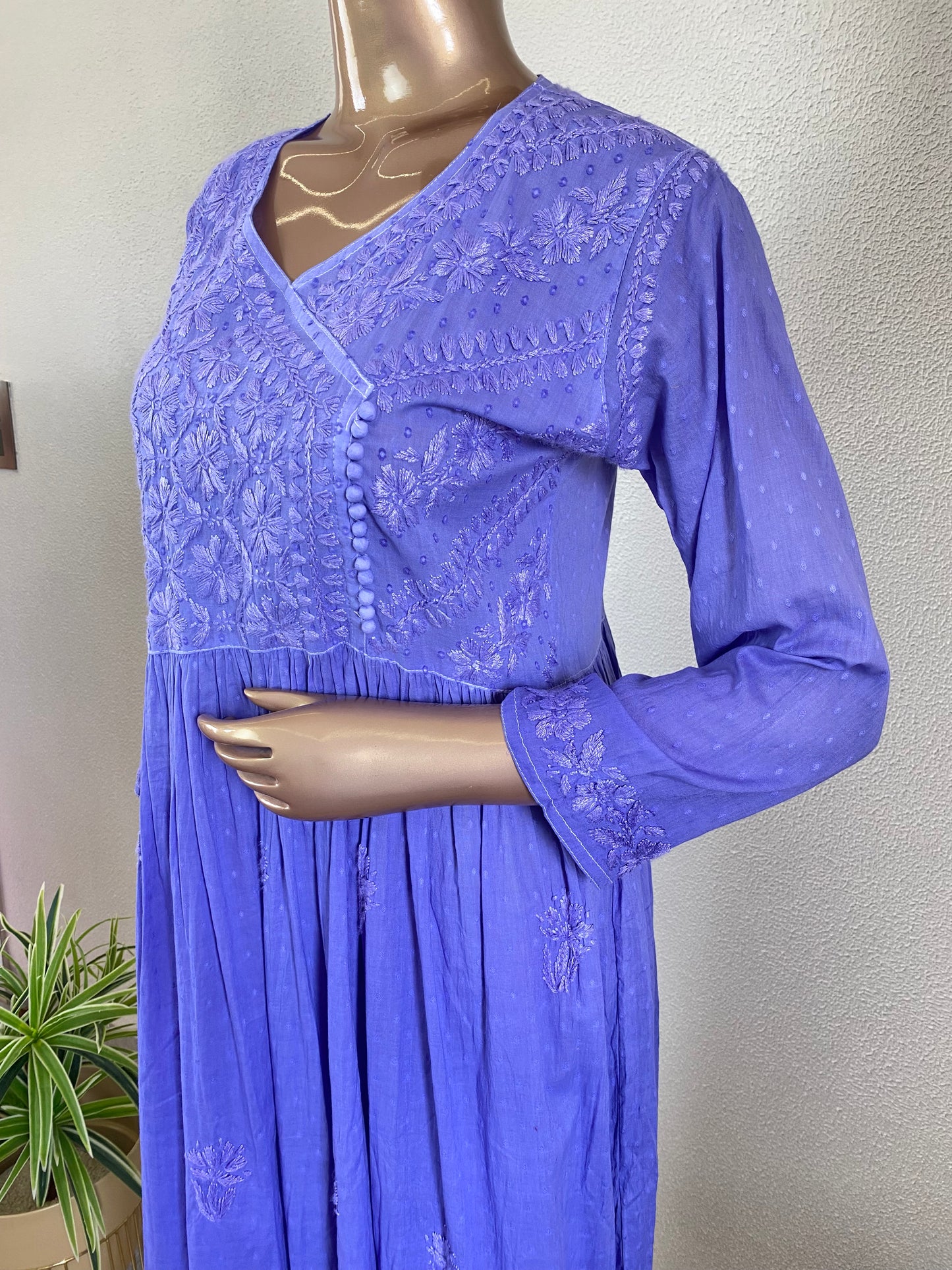Dobby Cotton Chikankari Tunic - Purple
