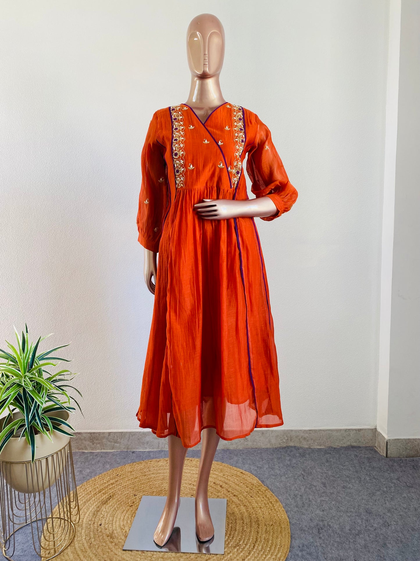 Mul chanderi Kurti with Hand work