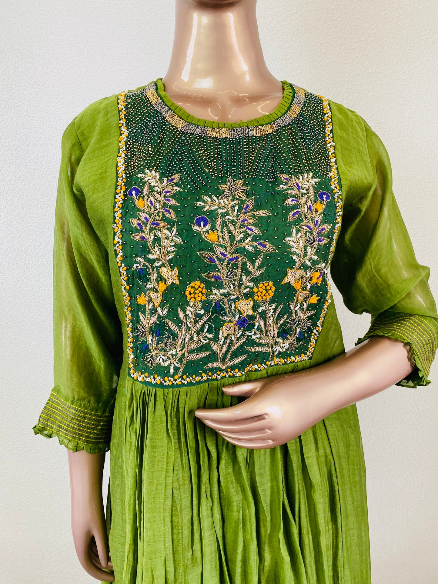 Pure Mul Chanderi Suit with Embroidered Yoke & Shaded Dupatta