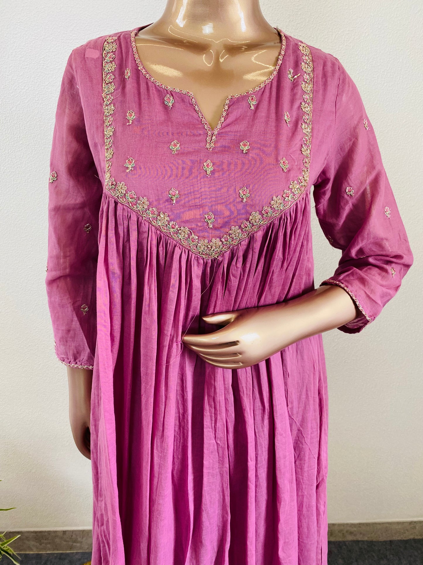Embroidered Yoke Mul Cotton Frock Suit Set