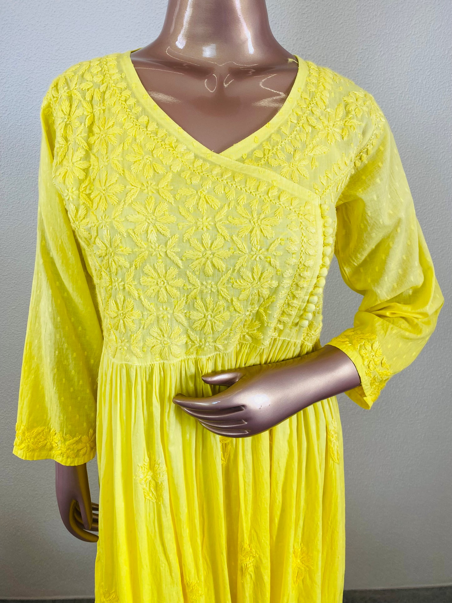 Dobby Cotton Chikankari Tunic - Yellow
