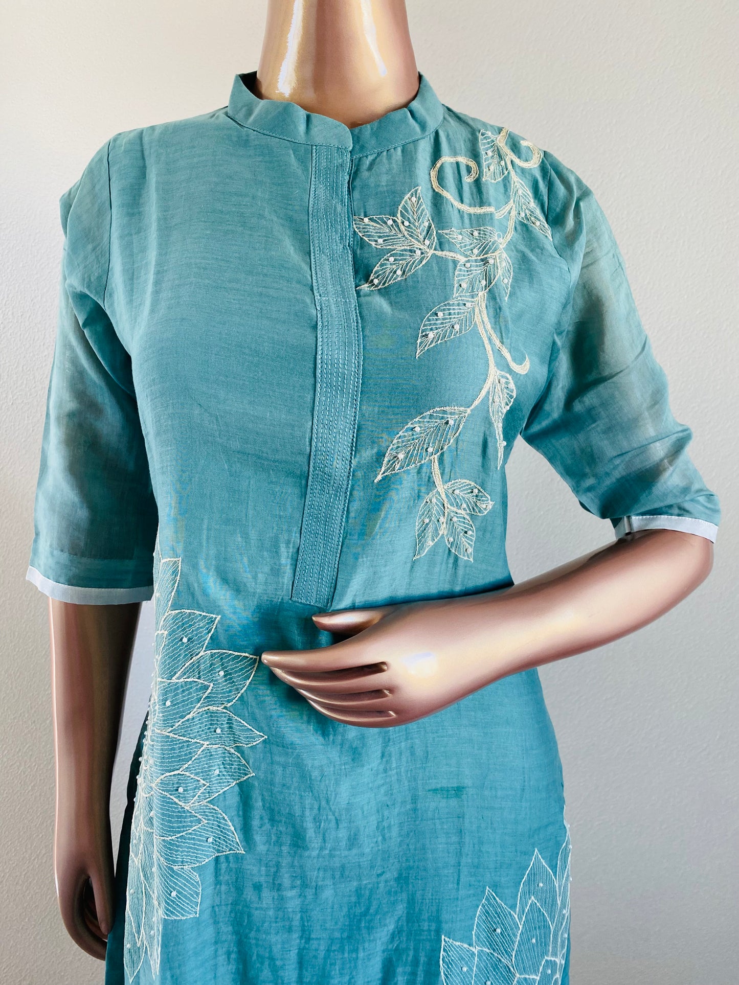Mul Chanderi Suit with Aari & Pearl Work