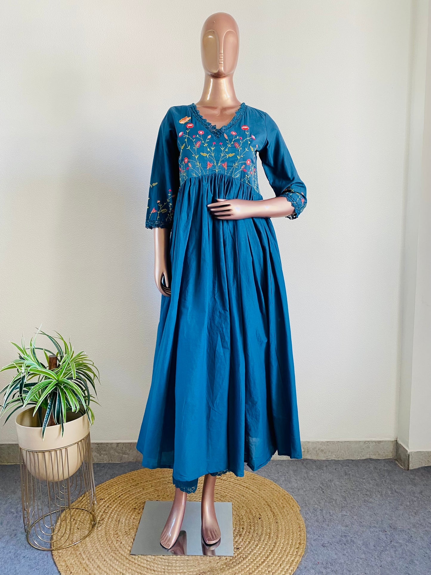 Embroidered frock suit with hand painted dupatta