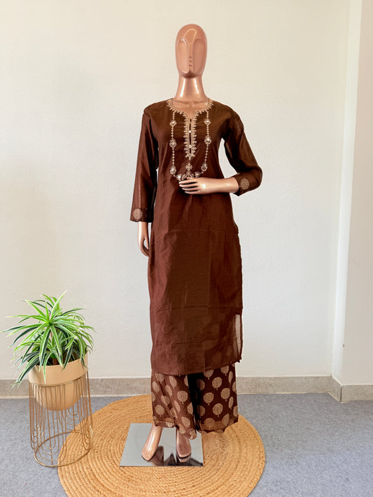 Chanderi Kurta Pant Set With Woven Pants
