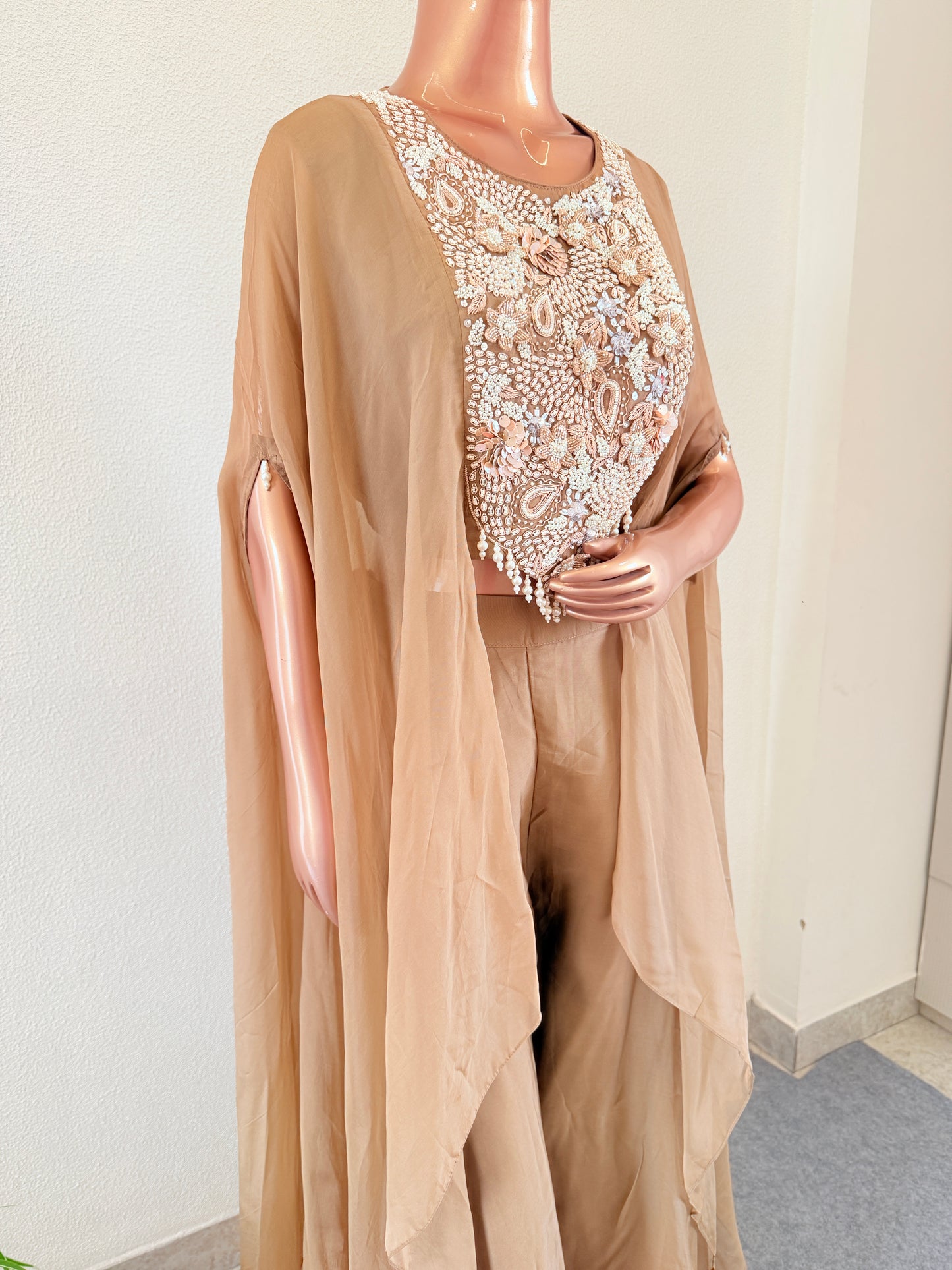 Organza Indowestern with kaftan Sleeve Top & Palazzo