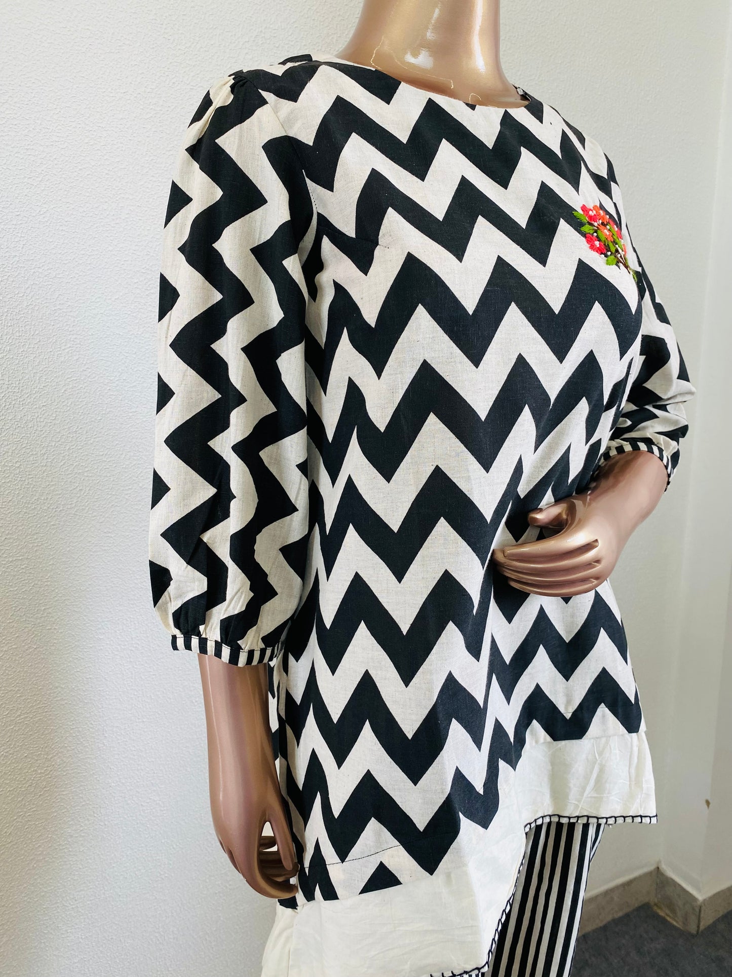Zig-zag & Stripe Print Cotton Flex Coord Set