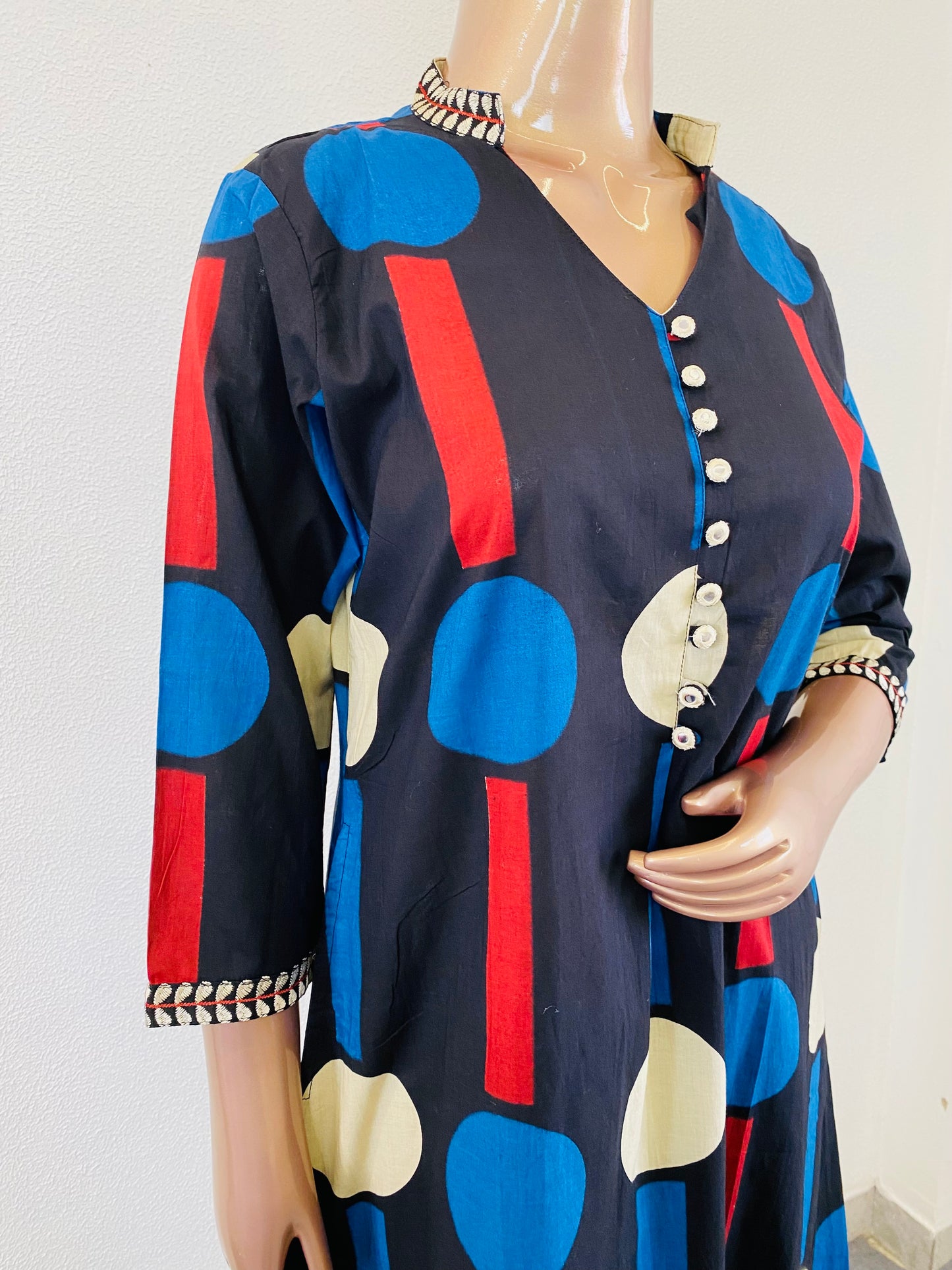 Geometric Print Cotton A-line Kurta Pant Set