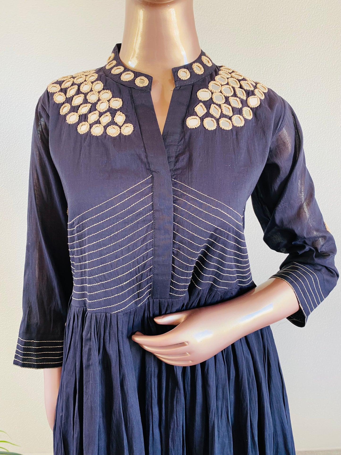 Mirror Work Cotton Tunic with Lining- Black