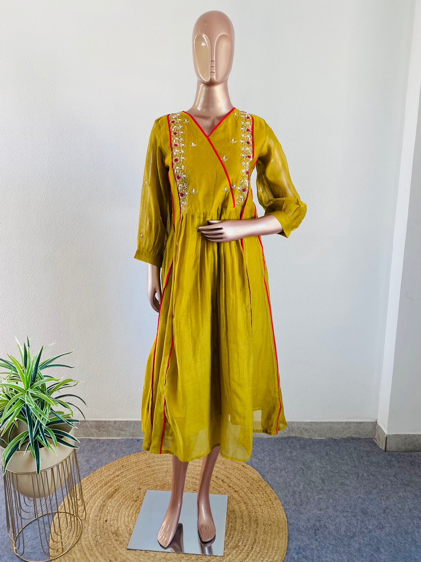Mul chanderi Kurti with Hand work