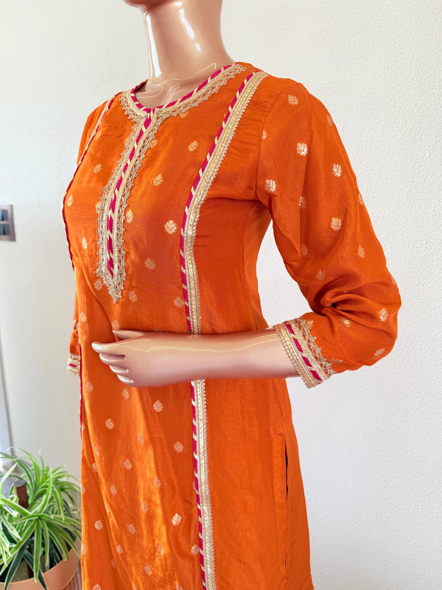 Silk kurta with crush cotton Palazzo & organza dupatta