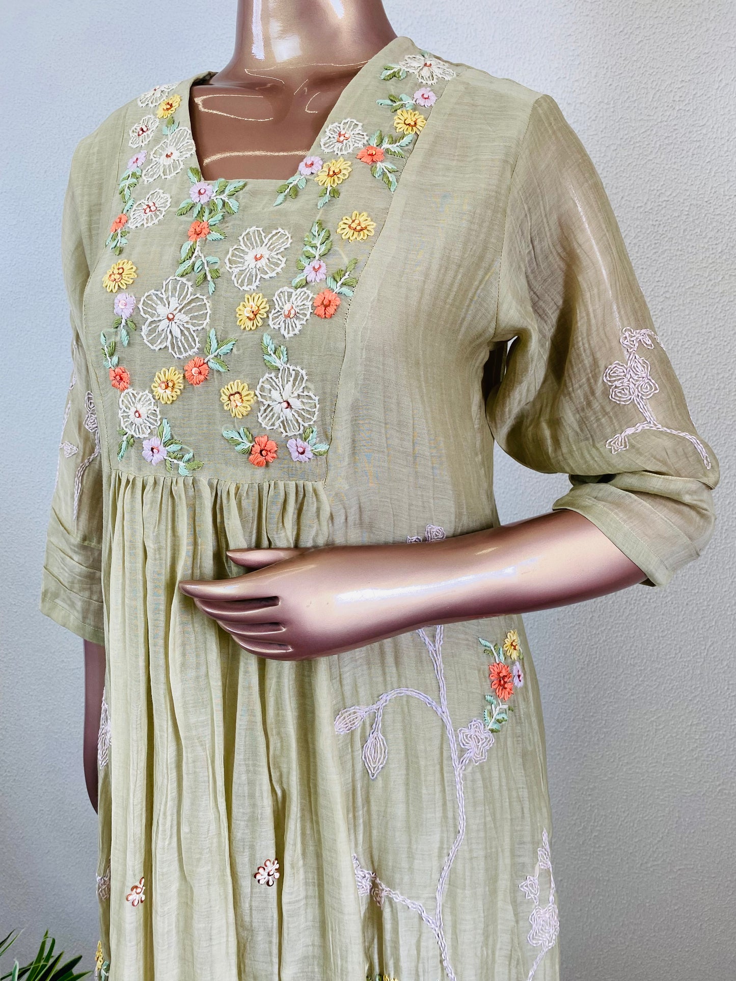 Embroidered Mul Chanderi Frock Suit Set