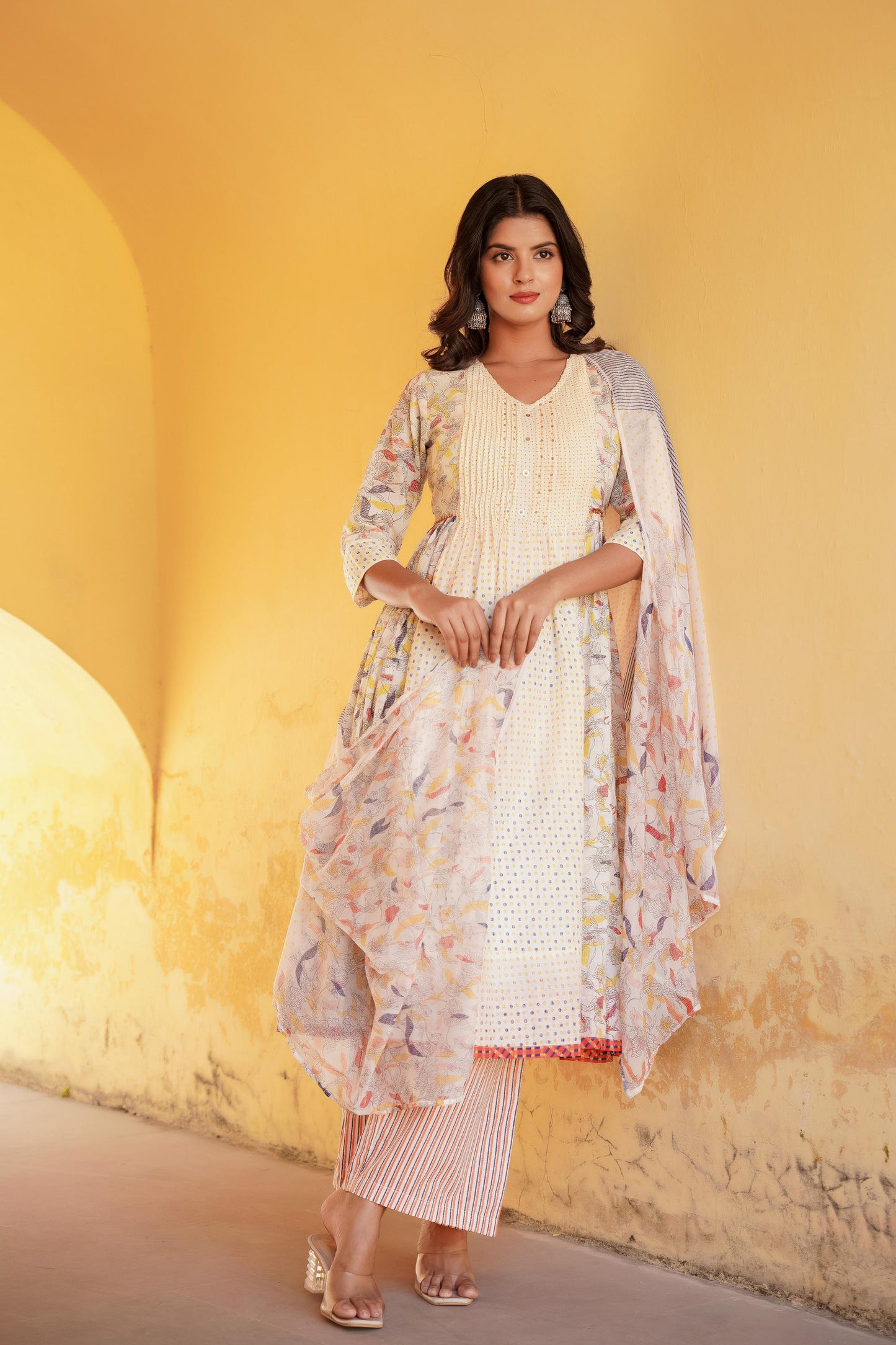 Pure Cotton Printed Pastel A lIne suit set