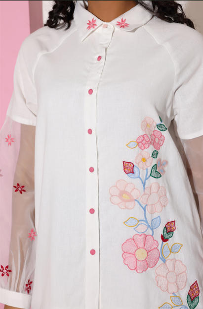 Embroidered Shirt with organza Sleeves