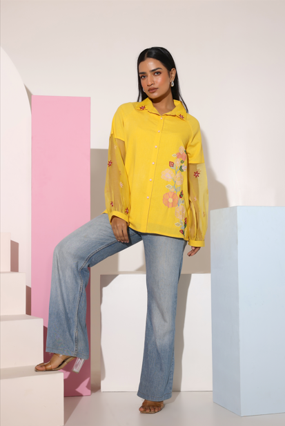 Embroidered Shirt with organza Sleeves