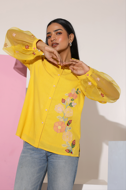 Embroidered Shirt with organza Sleeves