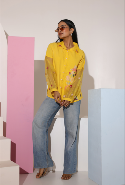 Embroidered Shirt with organza Sleeves