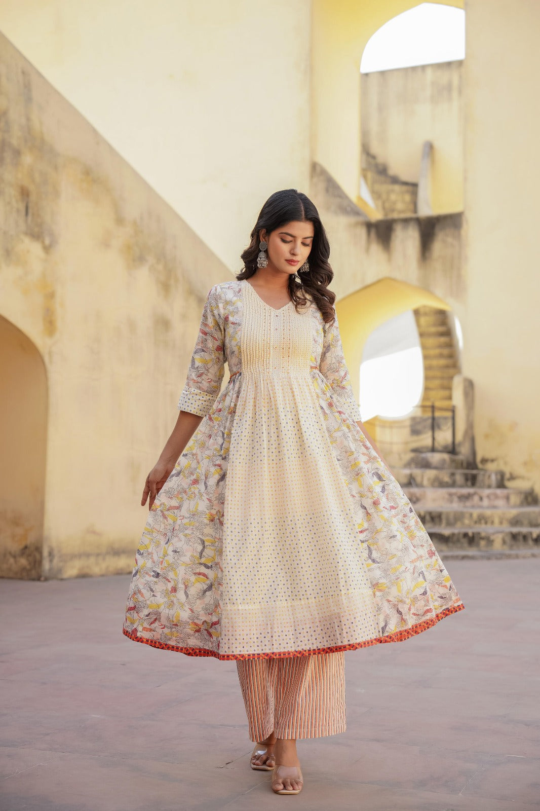 Pure Cotton Printed Pastel A lIne suit set