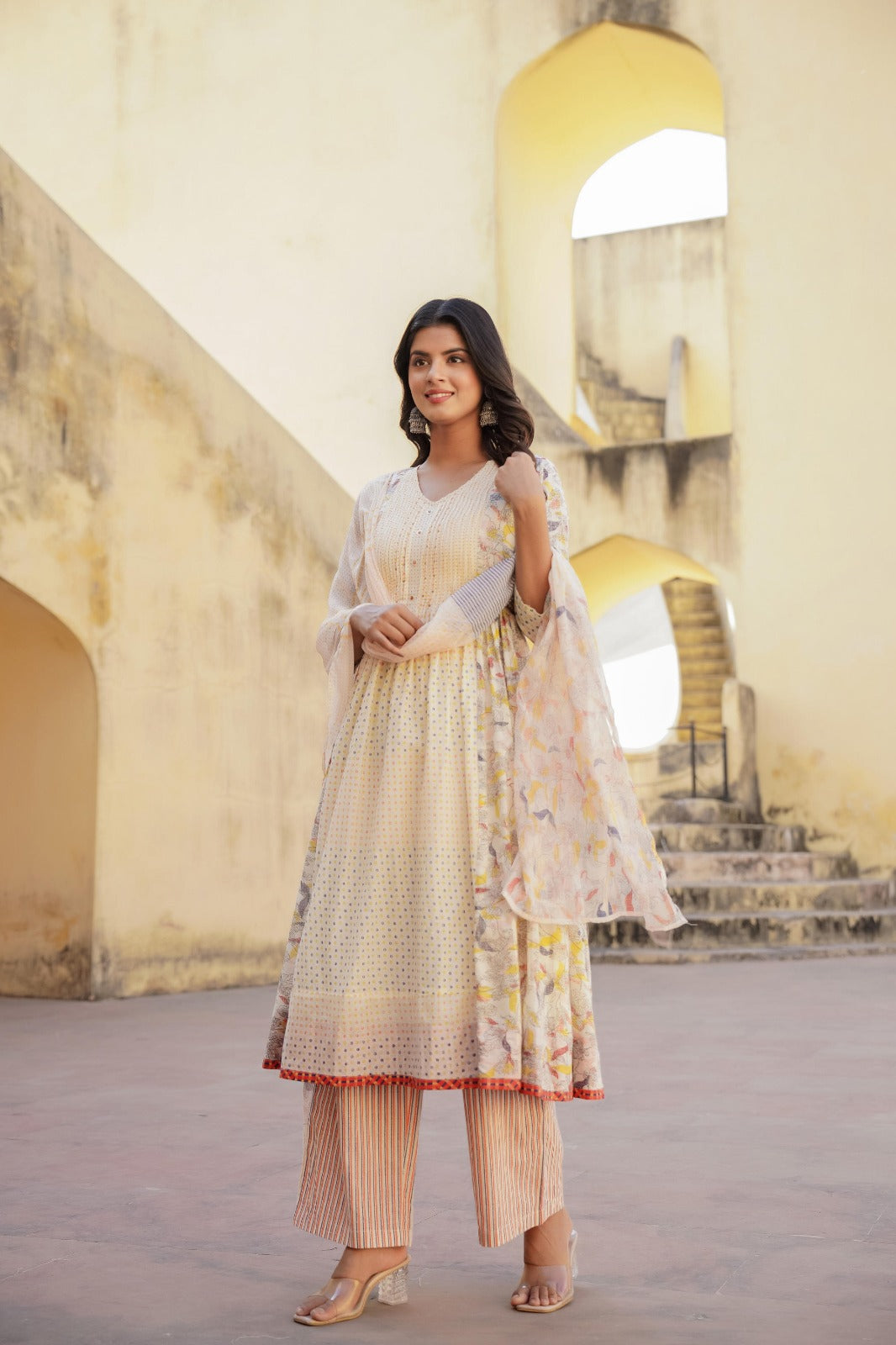 Pure Cotton Printed Pastel A lIne suit set