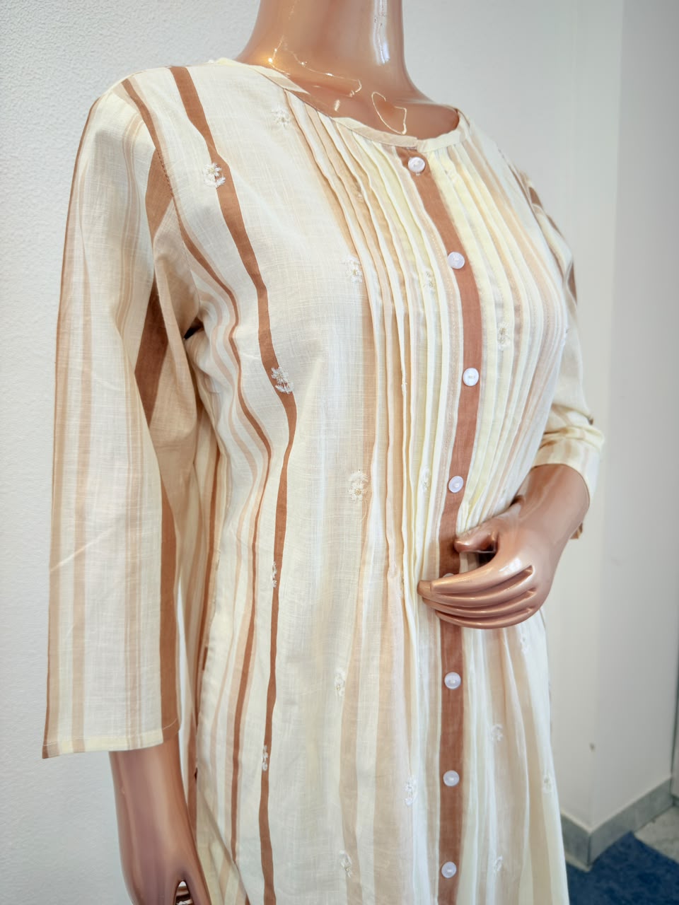 Striped Cotton Kurta Pant Set with Crochet Back Detailing