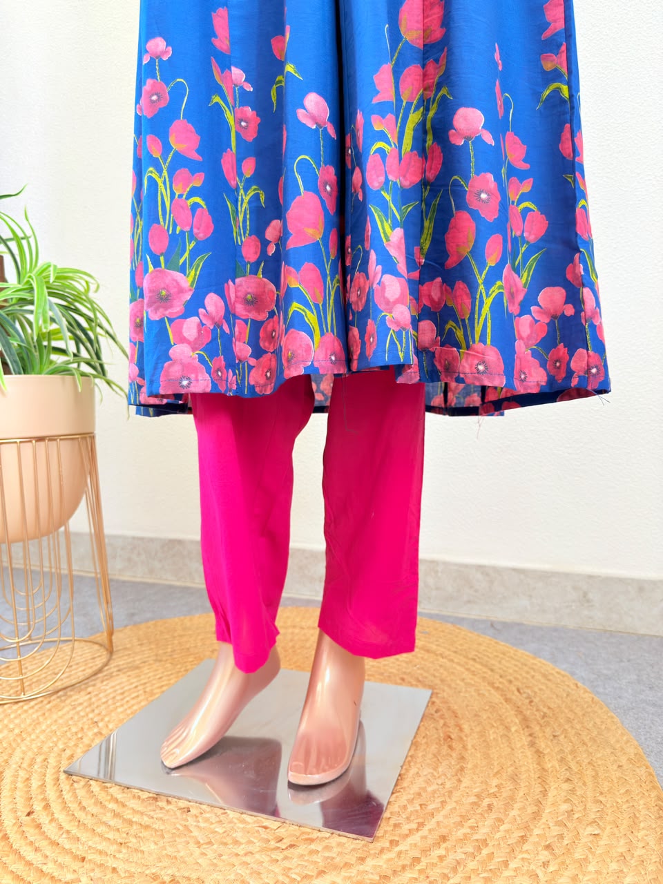 Digital Print Anarkali Suit Set with Contrast Pants