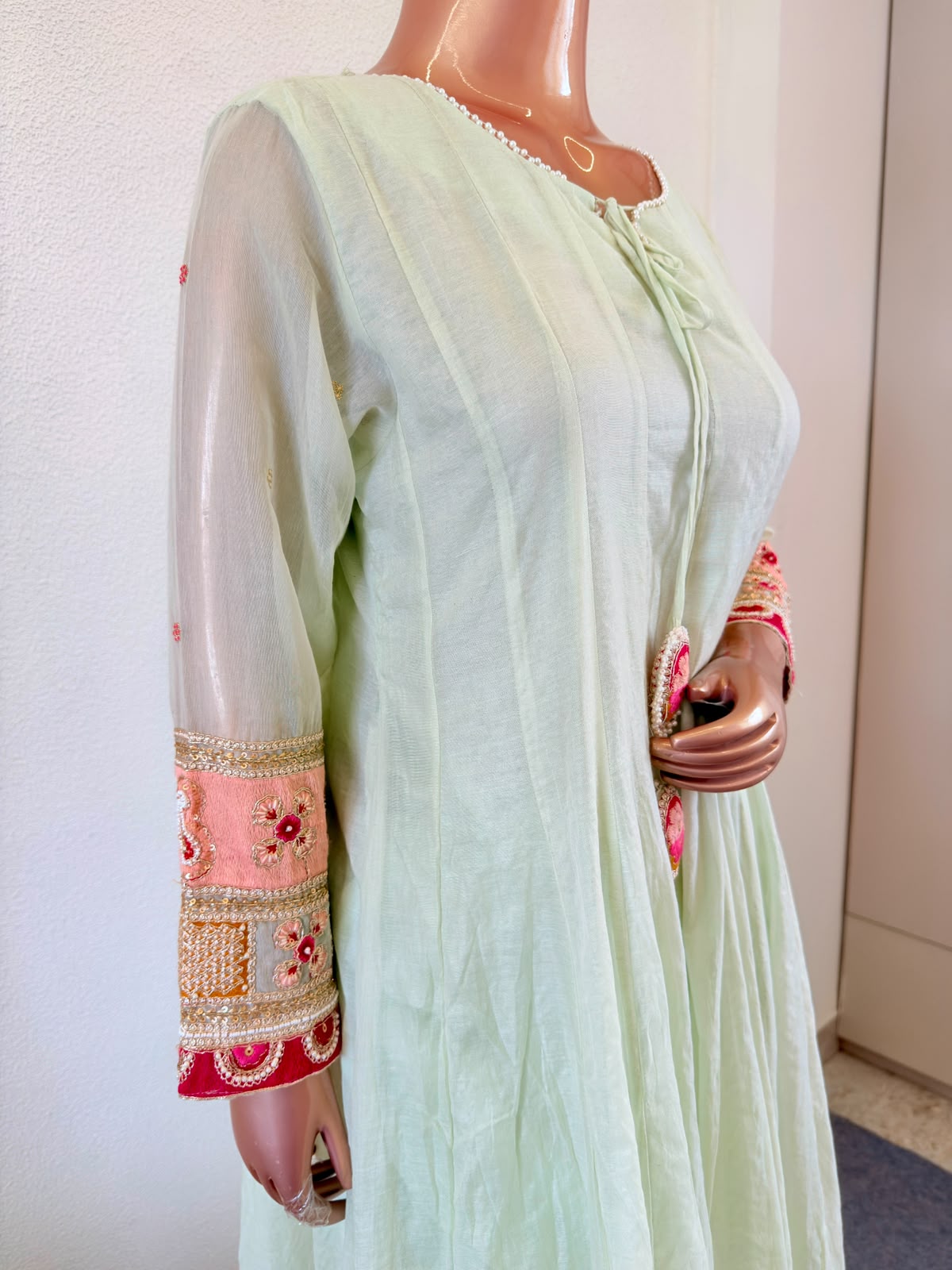 Chanderi Anarkali Suit Set with Heavy Work on Sleeves