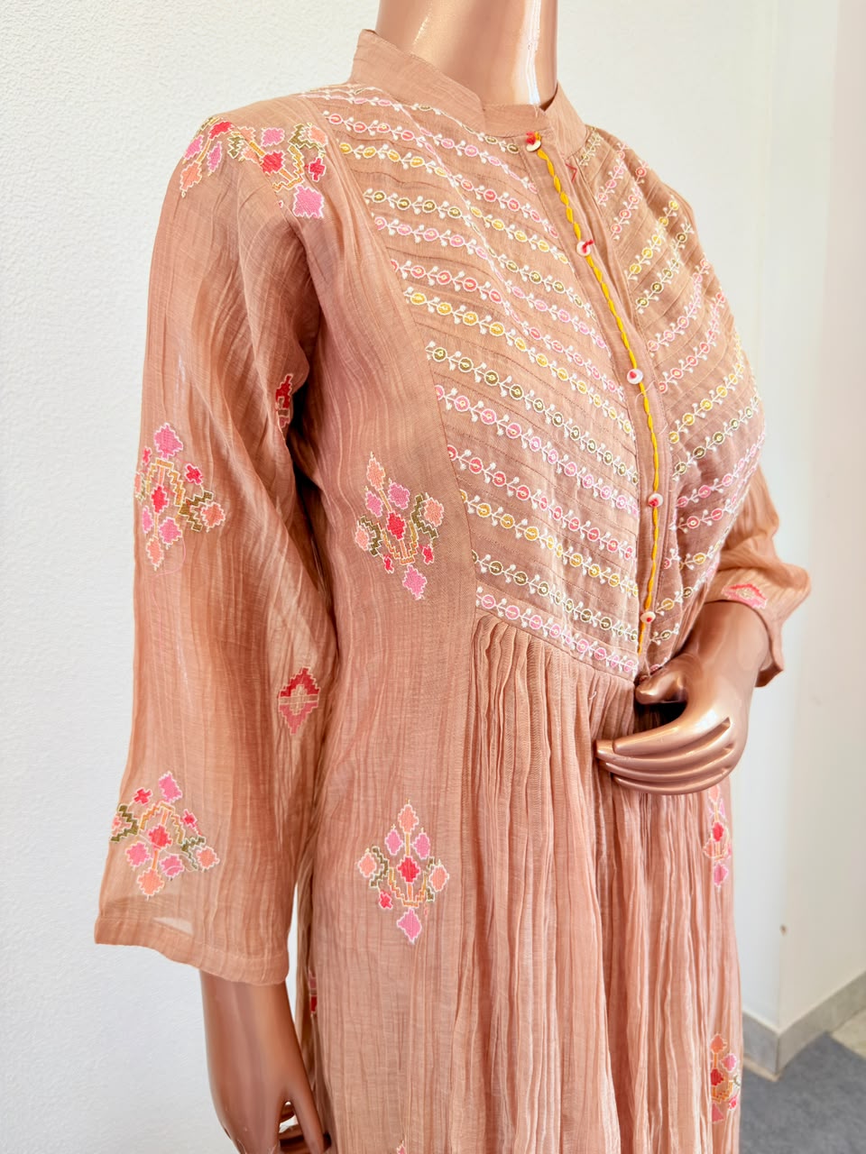 Almond Mul Chanderi Suit Set with Delicate Thread Work