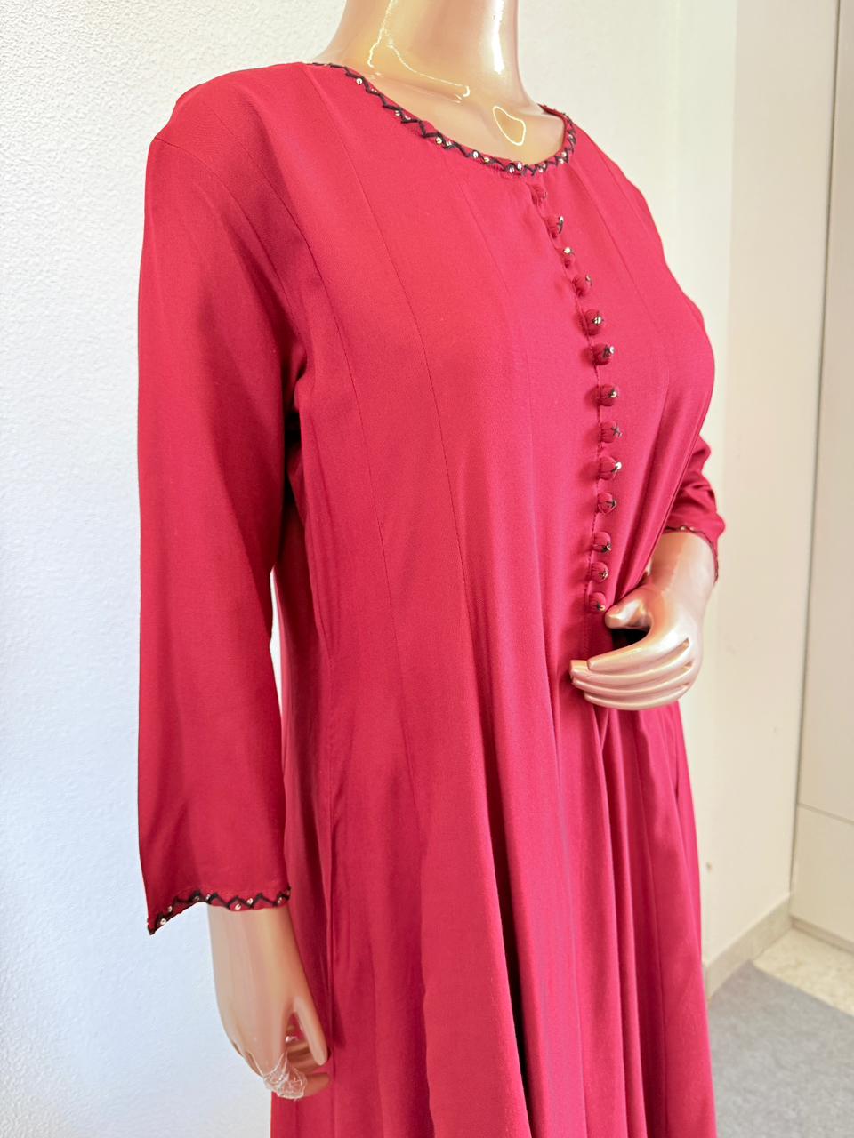Rayon Anarkali Suit Set with Mul Cotton Ajrakh Dupatta