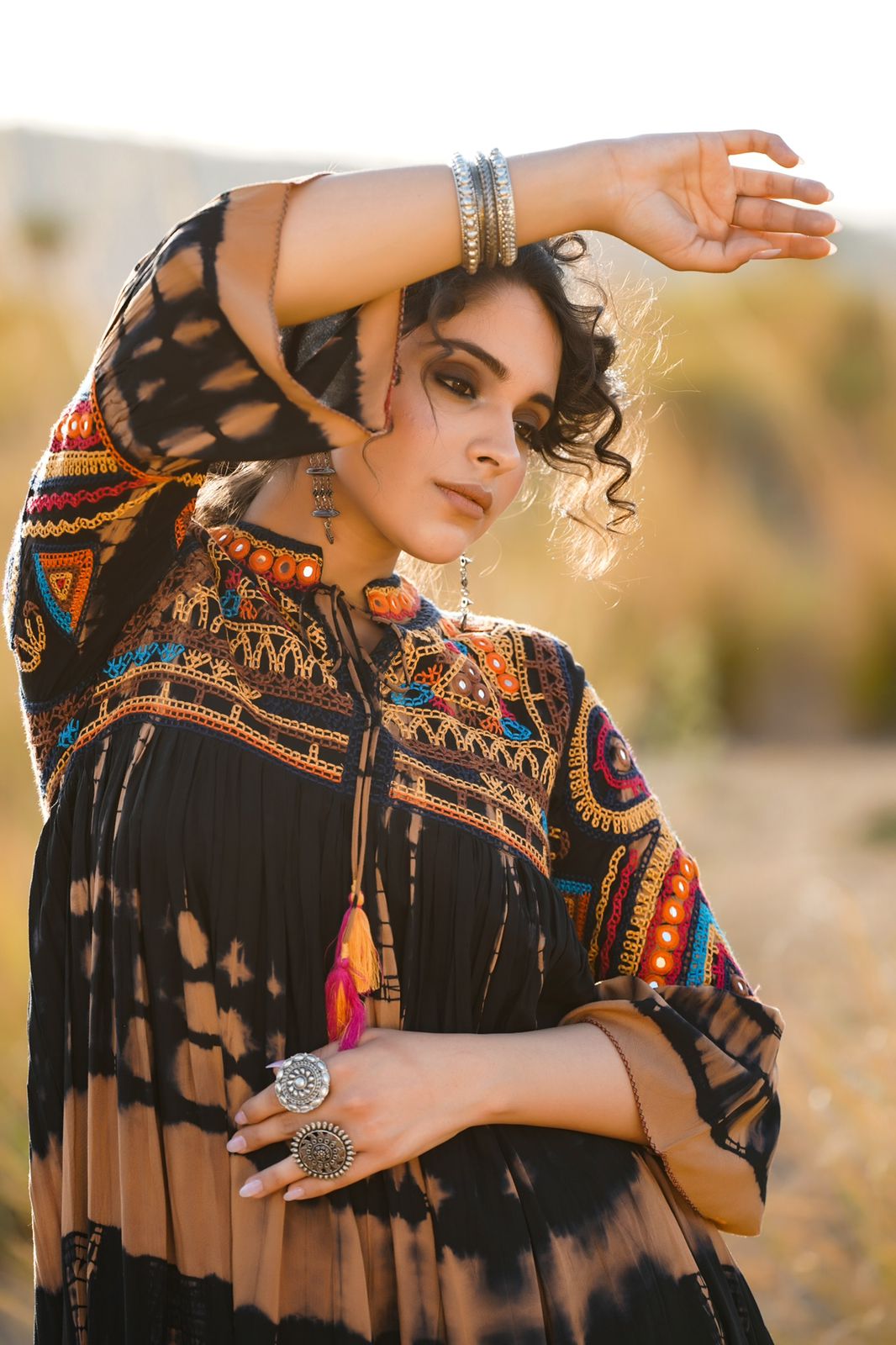 Kutchi Embroidered Shibori Dyed Rayon Tunic